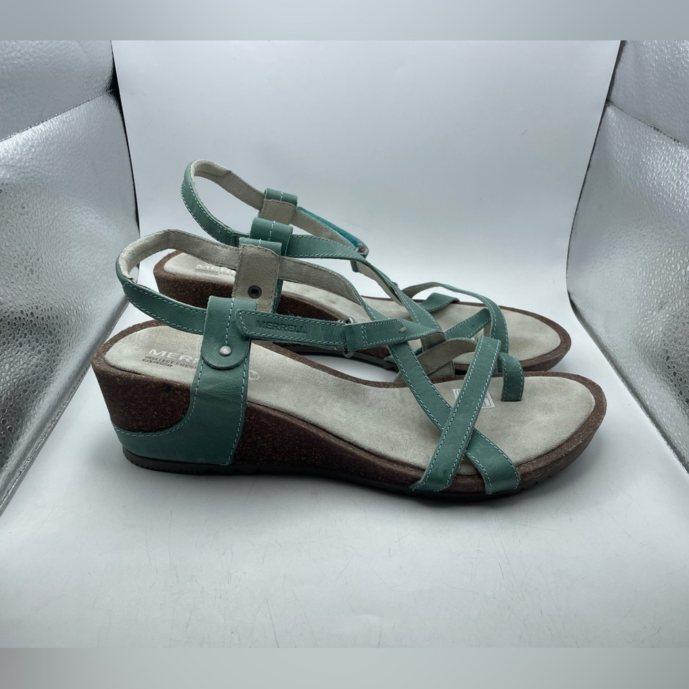 Merrell Teal Strappy Wedge Sandals - Picture 2 of 9